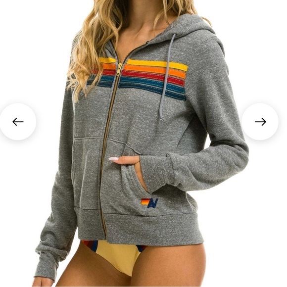 Aviator Nation Jackets & Blazers - Aviator Nation 5 STRIPE HOODIE - HEATHER GREY Medium NWT